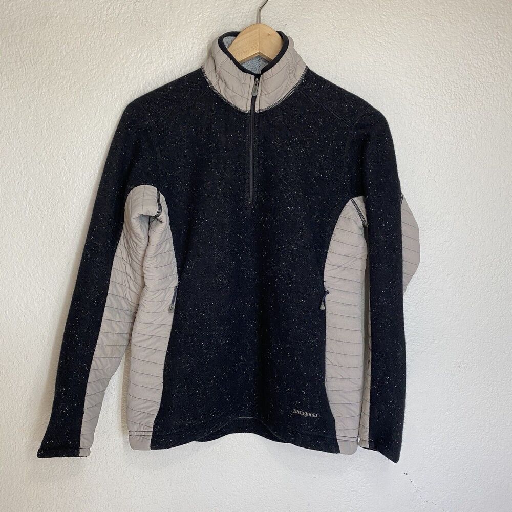 Patagonia Pullover Sweater Mixed Media Silk Wool 1/4 Zip Quilted Travel Women S